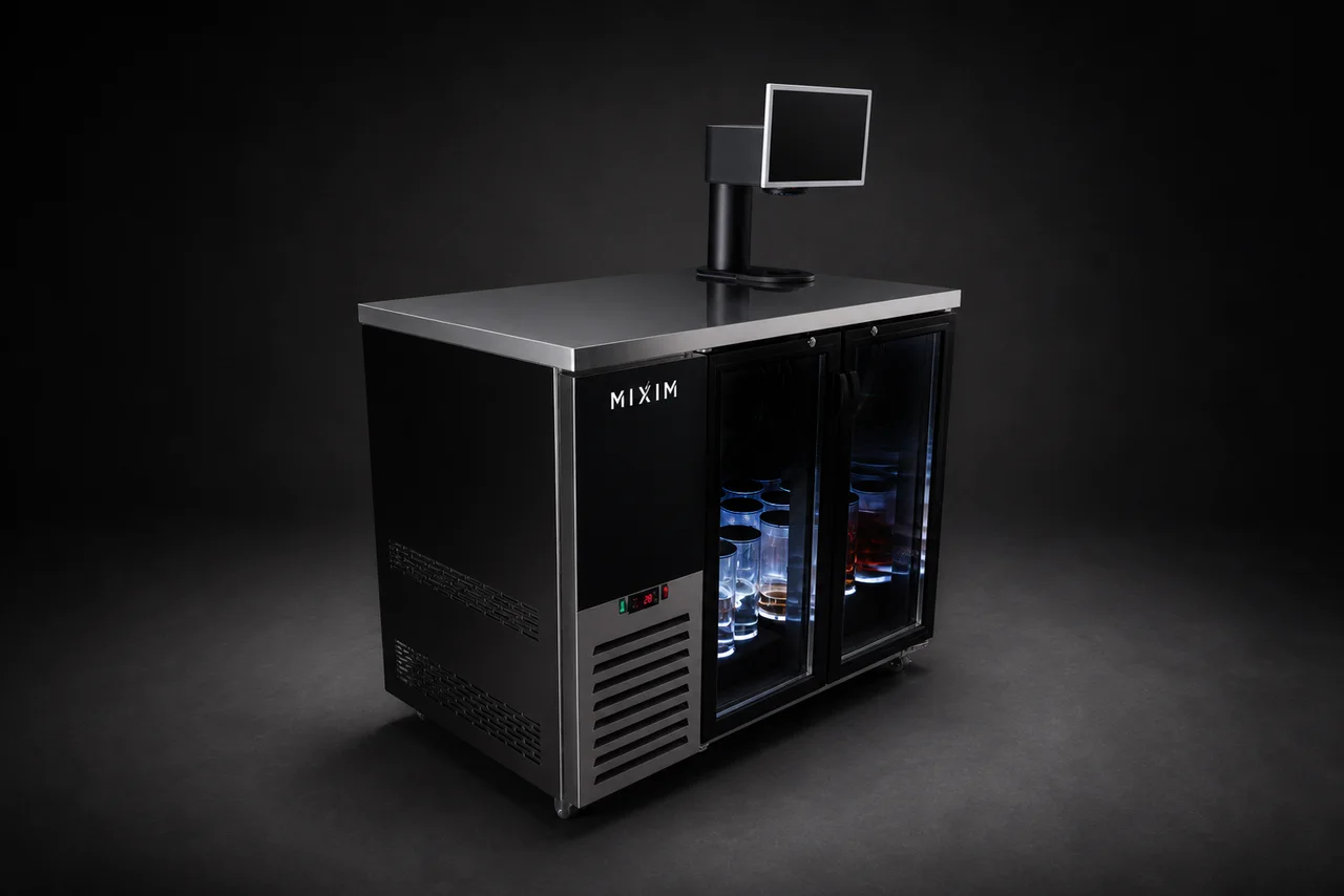 Side angle view of the Mixim Commercial smart cocktail machine